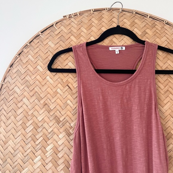 SUNDRY PETAL PINK RUCHED U—NECK SLEEVELESS COTTON DRESS POWDER PINK PASTEL DRESS - Picture 8 of 13